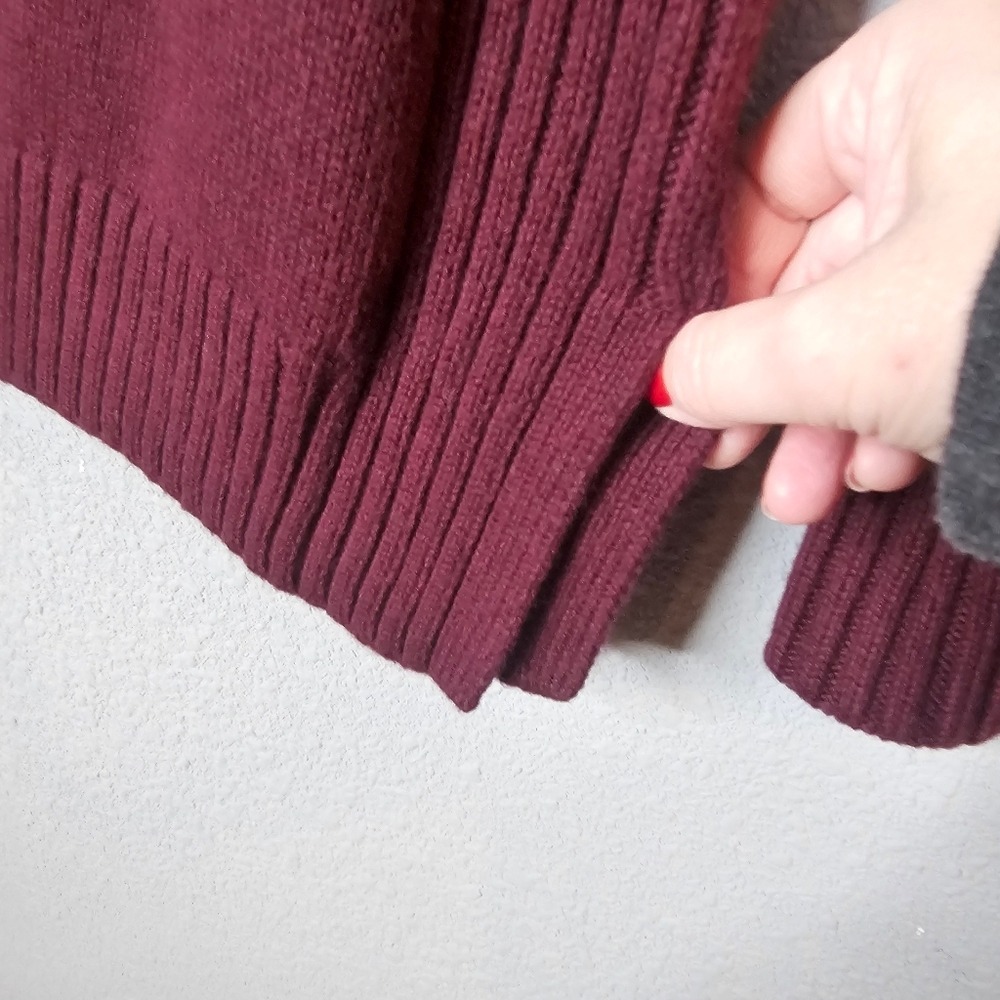Talbots Petite Burgundy Mock Neck Ribbed Yoke Pullover Sweater Wine Size P - Picture 5 of 9